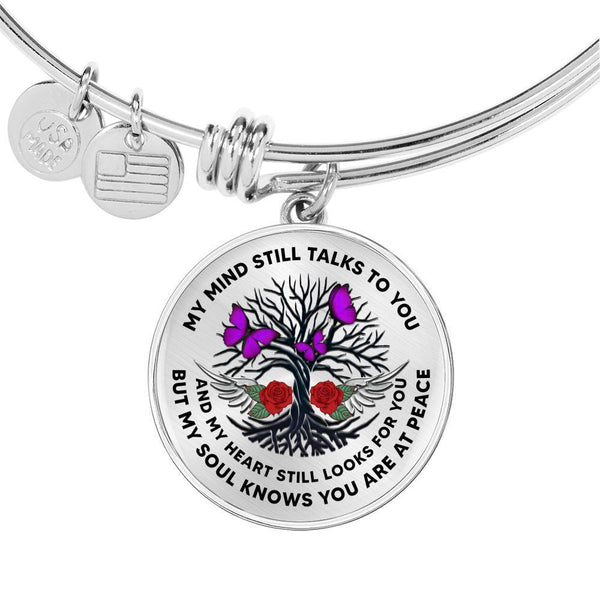 JL1407138 My Mind Still Talks To You Purple Butterflies Tree Of Life And Wings Rose Circle Adjustable Luxury Bangle with Back Engraving