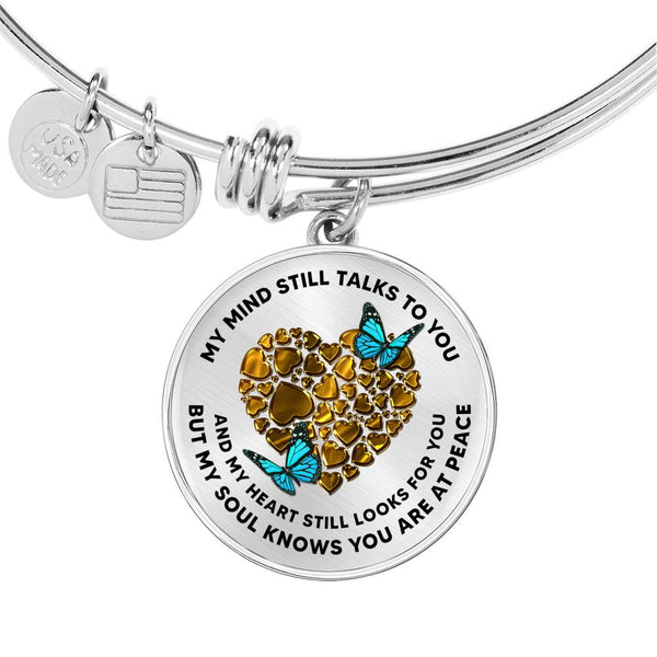 JL1507002 Turquoise Butterflies And Gold Heart Circle Adjustable Luxury Bangle with Back Engraving