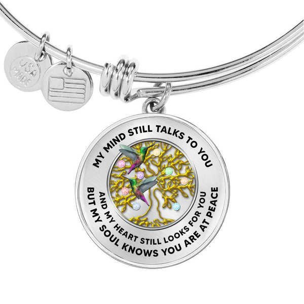 JL1407029 My Mind Still Talks To You Green Hummingbirds Gold Tree Of Life And Birth Stones  Circle Adjustable Luxury Bangle with Back Engraving
