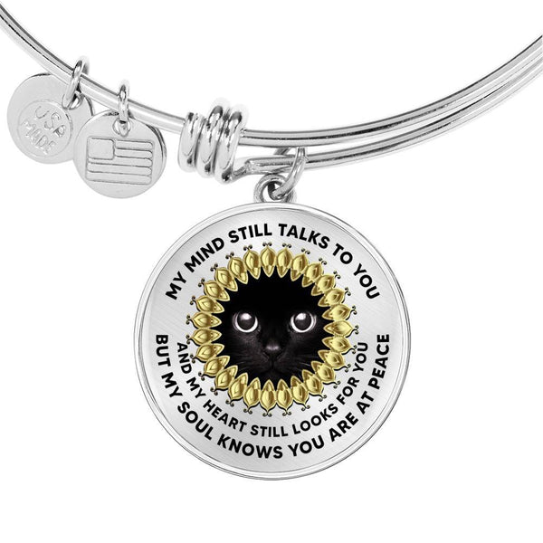 My Mind Still Talks To You Black Cat Gold Floral Mandala Circle Adjustable Luxury Bangle with Back Engraving