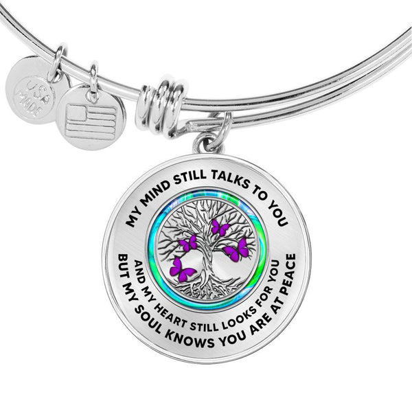 JL1407031 My Mind Still Talks To You Purple Butterflies Opal Silver Tree Of Life Circle Adjustable Luxury Bangle with Back Engraving