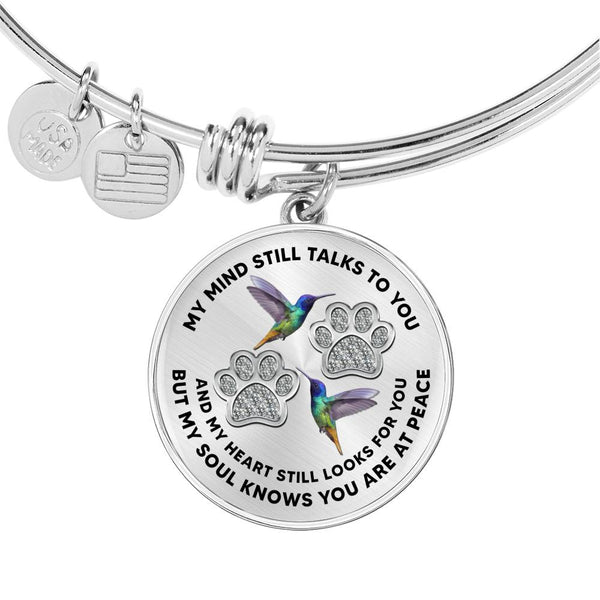 JL1507006 My Mind Still Talks To You Hummingbirds Silver Paw Circle Adjustable Luxury Bangle with Back Engraving