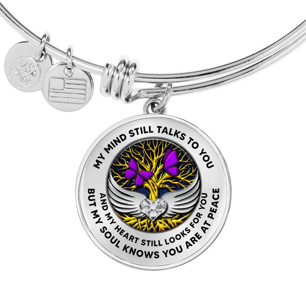 B0713020 My Mind Still Talks To You Purple Butterflies Gold Tree Of Life With Heart Wings Circle Adjustable Luxury Bangle with Back Engraving