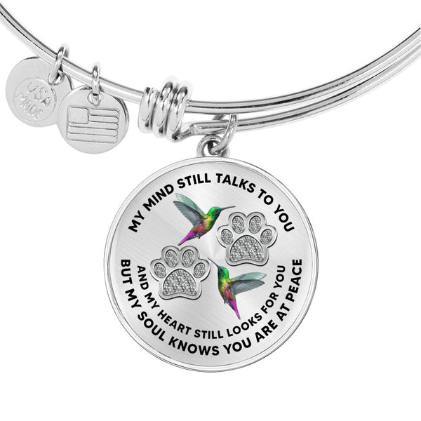 JL1507005 My Mind Still Talks To You Green Hummingbirds Silver Paw Circle Adjustable Luxury Bangle with Back Engraving