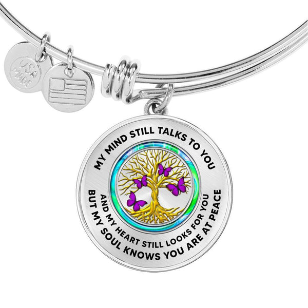 JL1407024 My Mind Still Talks To You Purple Butterflies Opal Gold Tree Of Life Circle Adjustable Luxury Bangle with Back Engraving