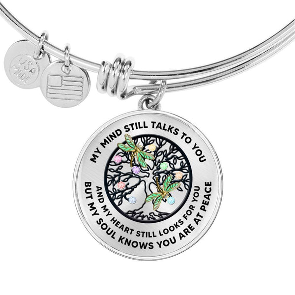JL1407032 My Mind Still Talks To You Golden Dragonflies Tree Of Life And Birth Stones  Circle Adjustable Luxury Bangle with Back Engraving