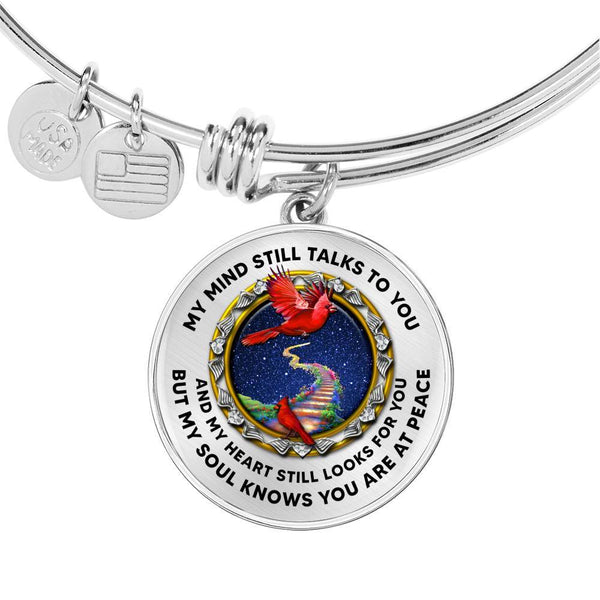 JL1407005 My Mind Still Talks To You Red Cardinal Stairway To Heaven Circle Adjustable Luxury Bangle with Back Engraving