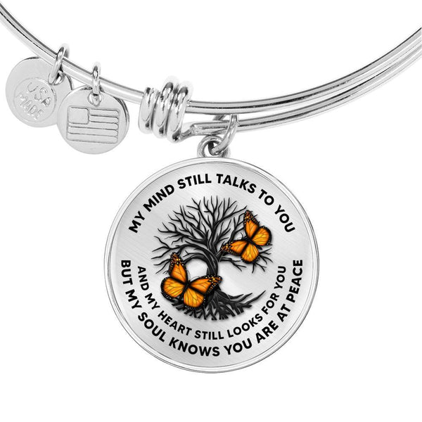 My Mind Still Talks To You Orange Butterflies Tree Of Life 020520VTC17 Circle Adjustable Luxury Bangle with Back Engraving