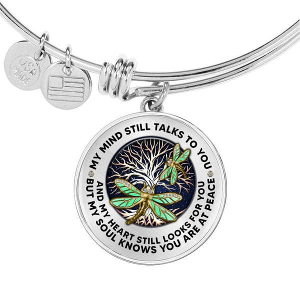 TM0071402 My Mind Still Talks To You Golden Dragonflies Tree Of Life Circle Adjustable Luxury Bangle with Back Engraving