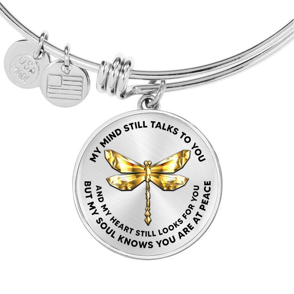 My Mind Still Talks To You Golden Dragonfly Circle Adjustable Luxury Bangle with Back Engraving