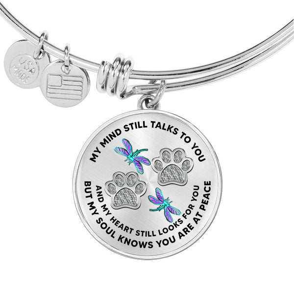 JL1507007 My Mind Turquoise Dragonflies Silver Paw Circle Adjustable Luxury Bangle with Back Engraving
