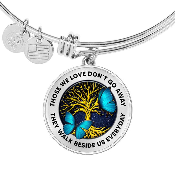 Those We Love Don't Go Away Blue Butterflies Tree Of Life TM070611 Circle Adjustable Luxury Bangle with Back Engraving