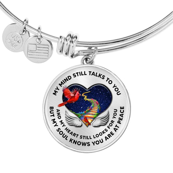 C0713001 My Mind Still Talks To You Red Cardinals Stair Way To Heaven With Heart Wings Circle Adjustable Luxury Bangle with Back Engraving