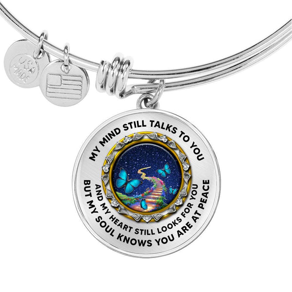 JL1407005 My Mind Still Talks To You Turquoise Butterflies Stairway To Heaven Circle Adjustable Luxury Bangle with Back Engraving