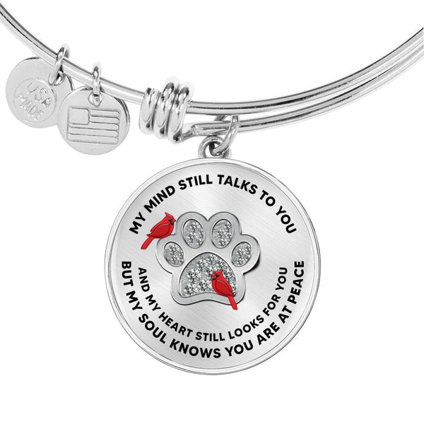 JL1507007 My Mind Red Cardinals Silver One Paw Circle Adjustable Luxury Bangle with Back Engraving