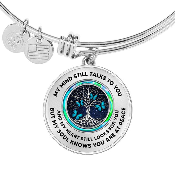 JL1407089 My Mind Still Talks To You Turquoise Butterflies Opal Silver Tree Of Life And Dark Circle Adjustable Luxury Bangle with Back Engraving