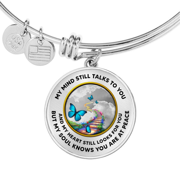 JL1407021 My Mind Still Talks To You Turquoise Butterflies Stairway To Heaven And Sky Circle Adjustable Luxury Bangle with Back Engraving
