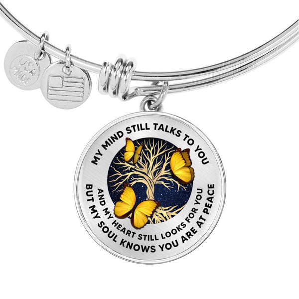 My Mind Still Talks To You Three Yellow Butterflies Tree Of Life Circle Adjustable Luxury Bangle with Back Engraving