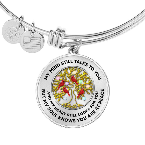 JL1407014 My Mind Still Talks To You Red Cardinal Gold Tree Of Life And Birth Stones  Circle Adjustable Luxury Bangle with Back Engraving