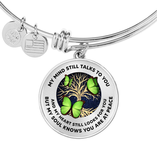 My Mind Still Talks To You Three Green Butterflies Tree Of Life Circle Adjustable Luxury Bangle with Back Engraving
