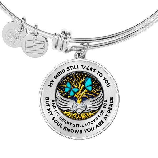 B0713004 My Mind Still Talks To You Turquoise Butterflies Gold Tree Of Life With Heart Wings Circle Adjustable Luxury Bangle with Back Engraving