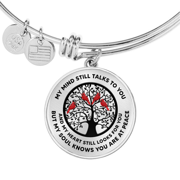 My Mind Still Talks To You Cardinal Black Tree Of Life TM0001 Circle Adjustable Luxury Bangle with Back Engraving