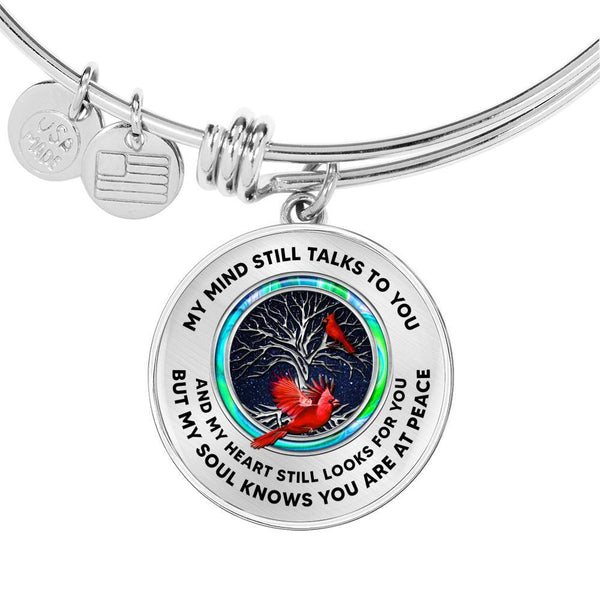 JL1407012 My Mind Still Talks To You Red Cardinals Opal Silver Tree Of Life And Dark Circle Adjustable Luxury Bangle with Back Engraving
