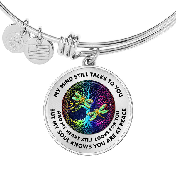 JL1507001 Golden Dragonflies And Tree Of Life Colorful Circle Adjustable Luxury Bangle with Back Engraving