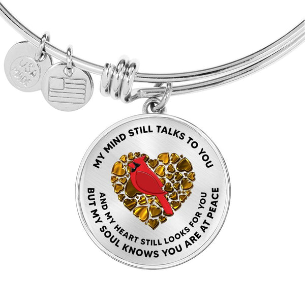 JL1507002 Red Cardinal And Gold Heart Circle Adjustable Luxury Bangle with Back Engraving