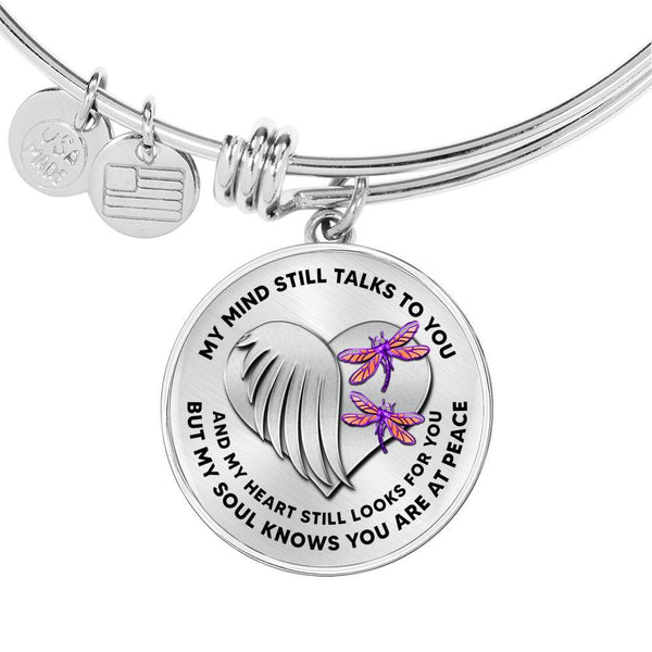 JL1407017 My Mind Still Talks To You Red Dragonflies Heart Wing Silver Circle Adjustable Luxury Bangle with Back Engraving