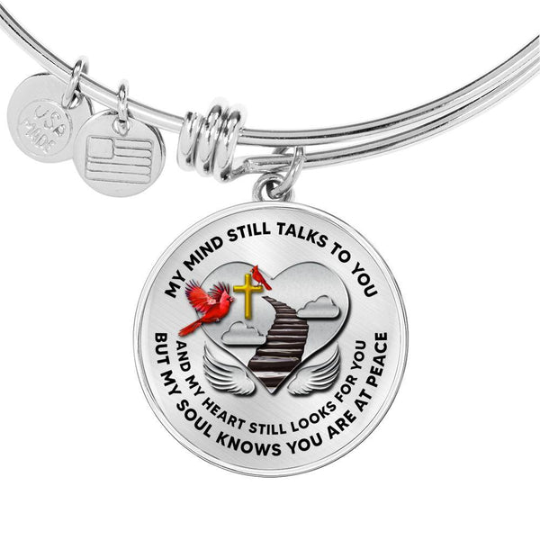C0713002 My Mind Still Talks To You Red Cardinals Stair Way To Heaven With Gold Cross Circle Adjustable Luxury Bangle with Back Engraving
