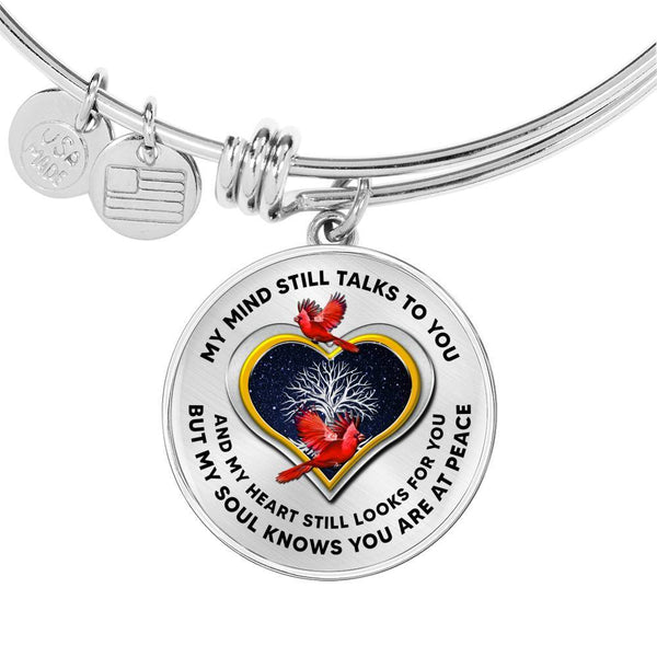 JL1407019 My Mind Still Talks To You Red Cardinals Tree Of Life And Heart Circle Adjustable Luxury Bangle with Back Engraving