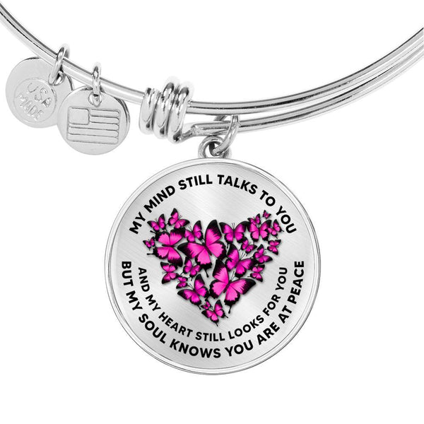 My Mind Still Talks To You Pink Butterflies Heart Shape 020520VTC13 Circle Adjustable Luxury Bangle with Back Engraving