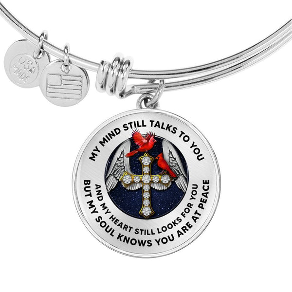 JL1407010 My Mind Still Talks To You Red Cardinals Cross Wings  Circle Adjustable Luxury Bangle with Back Engraving