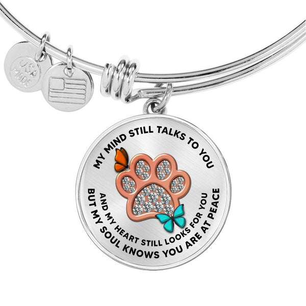 JL1507026 My Mind Orange And Turquoise Butterflies Rose Gold One Paw Circle Adjustable Luxury Bangle with Back Engraving