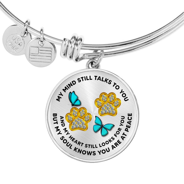 JL1507001 My Mind Turquoise Butterflies Gold Paw Circle Adjustable Luxury Bangle with Back Engraving