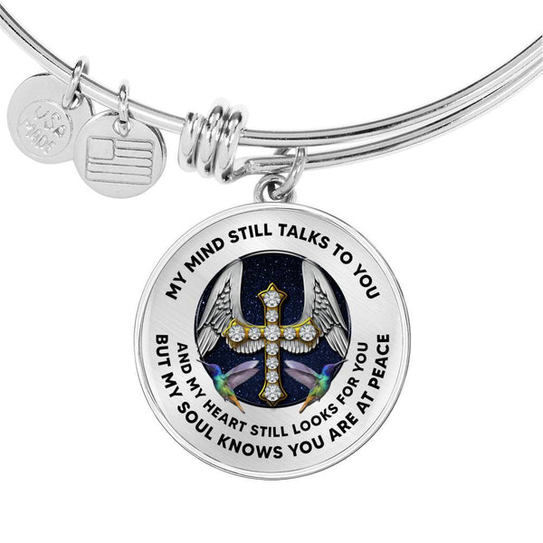 JL1407011 My Mind Still Talks To You Hummingbirds Cross Wings  Circle Adjustable Luxury Bangle with Back Engraving