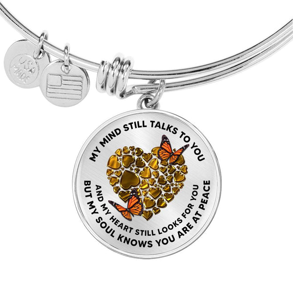 JL1507010 Orange Butterflies And Gold Heart Circle Adjustable Luxury Bangle with Back Engraving