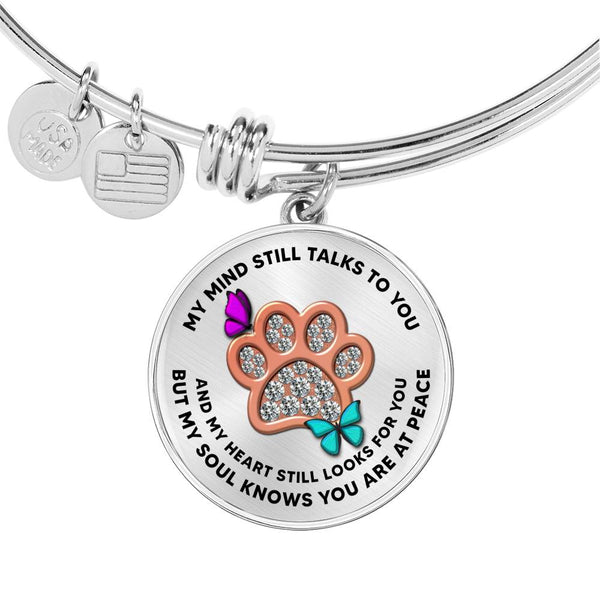 JL1507024 My Mind Purple And Turquoise Butterflies Rose Gold One Paw Circle Adjustable Luxury Bangle with Back Engraving