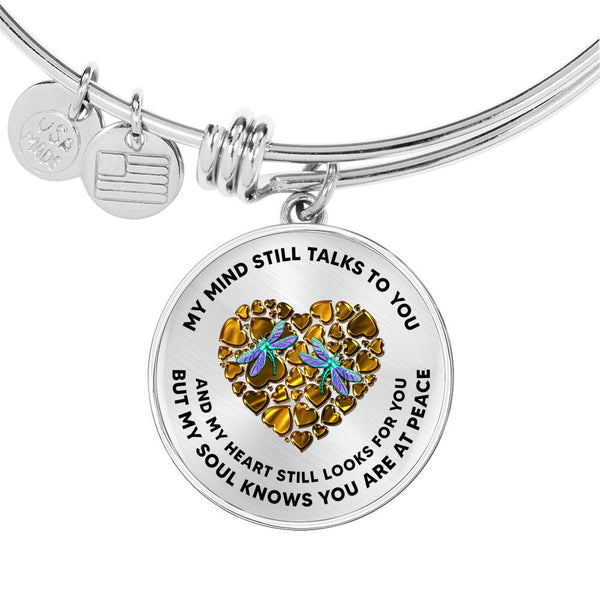 JL1507004 Turquoise Dragonflies And Gold Heart Circle Adjustable Luxury Bangle with Back Engraving