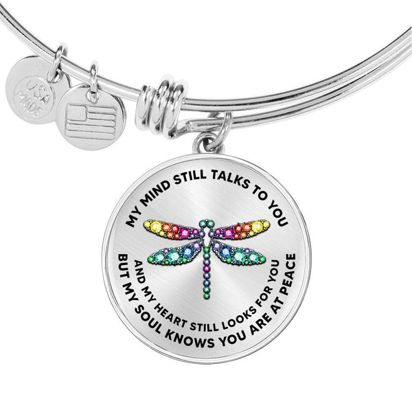 My Mind Still Talks To You Gem Dragonfly Circle Adjustable Luxury Bangle with Back Engraving