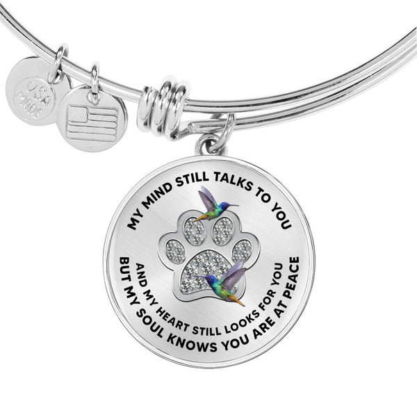 JL1507011 My Mind Still Talks To You Hummingbirds Silver One Paw Circle Adjustable Luxury Bangle with Back Engraving