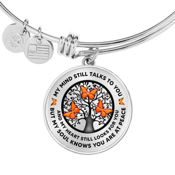 My Mind Still Talks To You Orange Butterflies Black Tree Of Life Circle Adjustable Luxury Bangle with Back Engraving