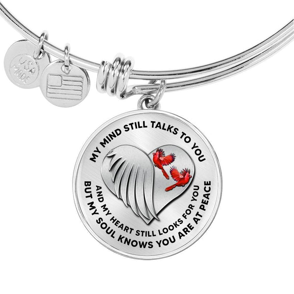 JL1407007 My Mind Still Talks To You Red Cardinals Heart Wing Silver Circle Adjustable Luxury Bangle with Back Engraving