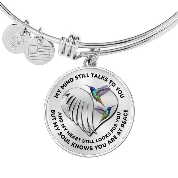 JL1407007 My Mind Still Talks To You Hummingbirds Heart Wing Silver Circle Adjustable Luxury Bangle with Back Engraving