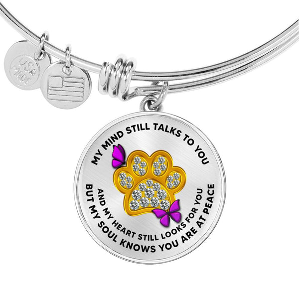 JL1507032 My Mind Purple Butterflies Gold One Paw Circle Adjustable Luxury Bangle with Back Engraving