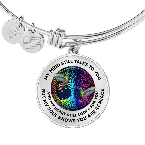 JL1507002 My Mind Still Talks To You Green Hummingbird And Tree Of Life Colorful Circle Adjustable Luxury Bangle with Back Engraving