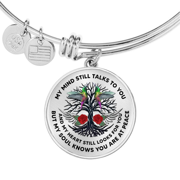 JL1407045 My Mind Still Talks To You Green Hummingbirds Tree Of Life And Wings Rose Circle Adjustable Luxury Bangle with Back Engraving