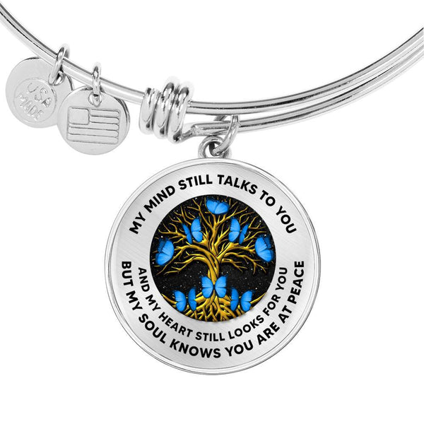 My Mind Still Talks To You Blue Butterflies Golden Tree Of Life 020520VTC04 Circle Adjustable Luxury Bangle with Back Engraving