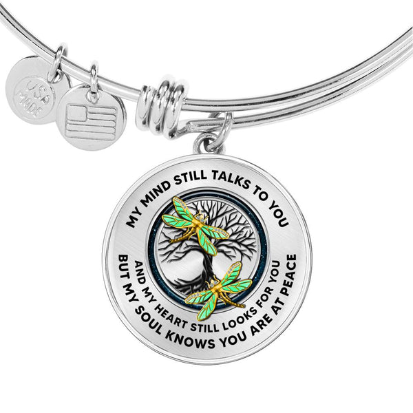 JL1407008 My Mind Still Talks To You Golden Dragonflies Tree Of Life Circle Adjustable Luxury Bangle with Back Engraving